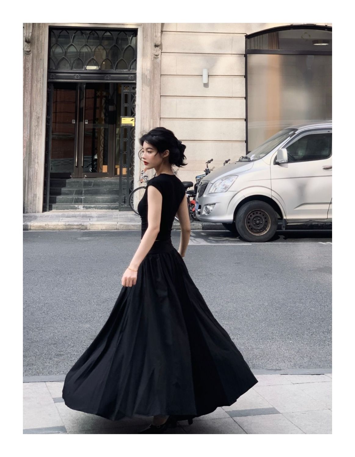 Hepburn style high waist skirt 2023 new female black skirt skirt female nich main image 0