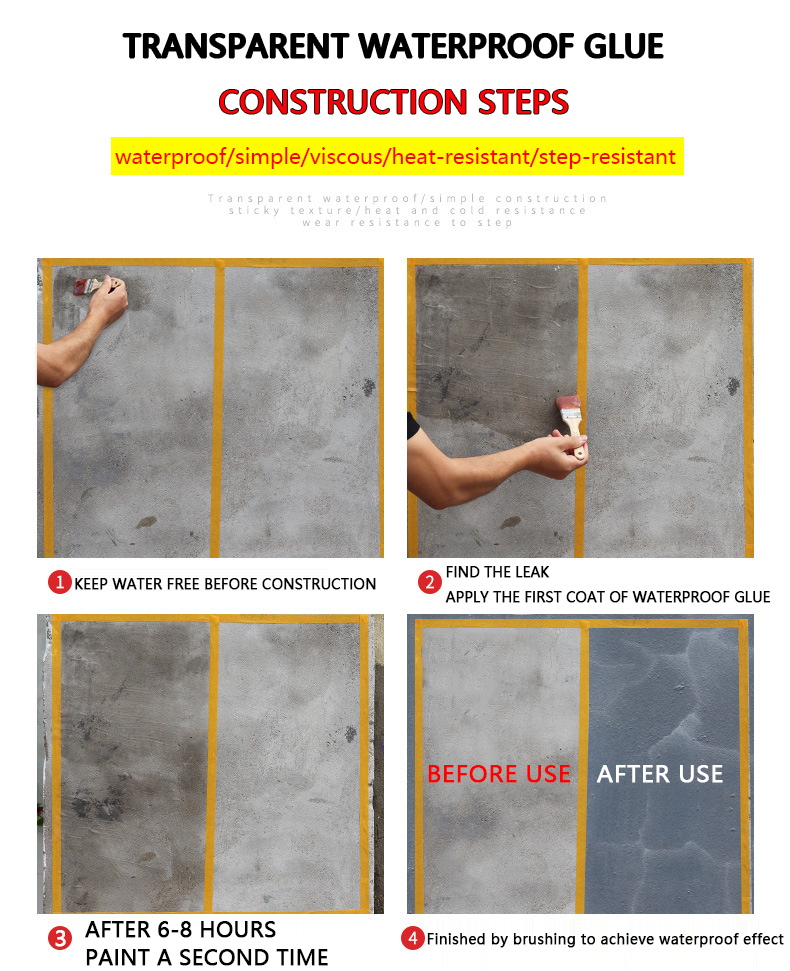 Stops leakage immediately after application. transparent waterproof sealant coating glue seals