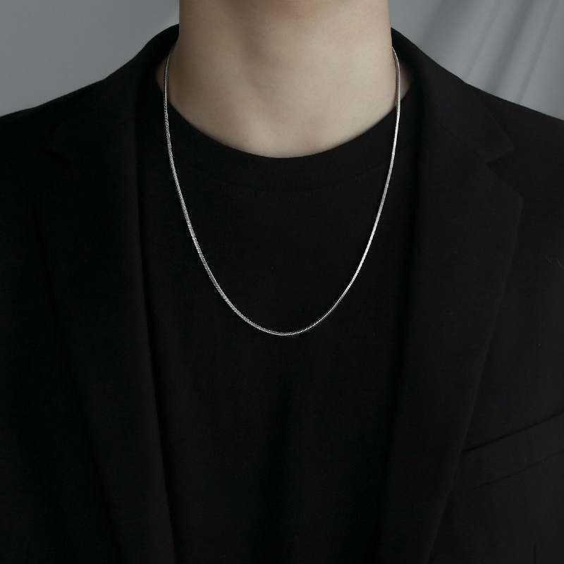Titanium steel square snake bone chain necklace men's trendy light ...