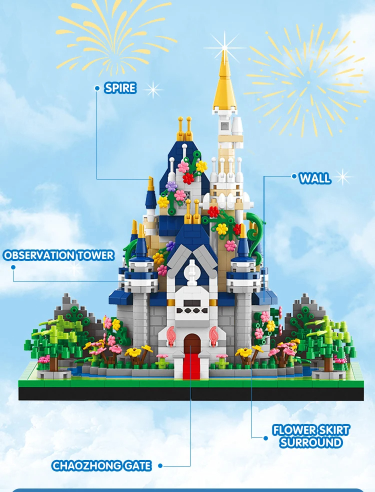 Princess Castle Building Blocks Model Set Pink Blue Church Cute Cartoon ...