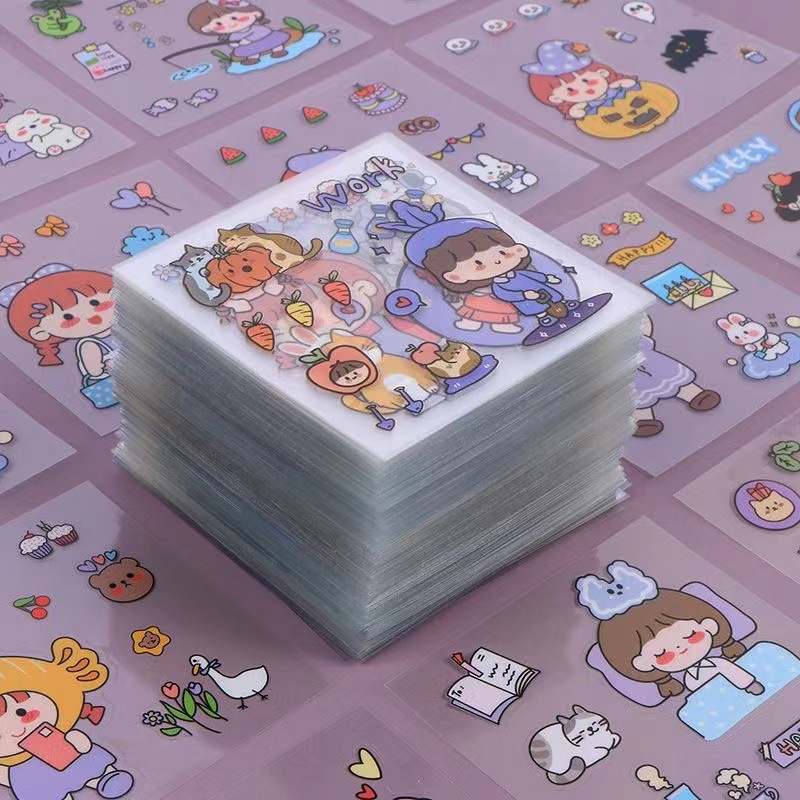 GEESO 100Pcs Cute Cartoon Sticker PET Transparent Kawaii Stationery ...