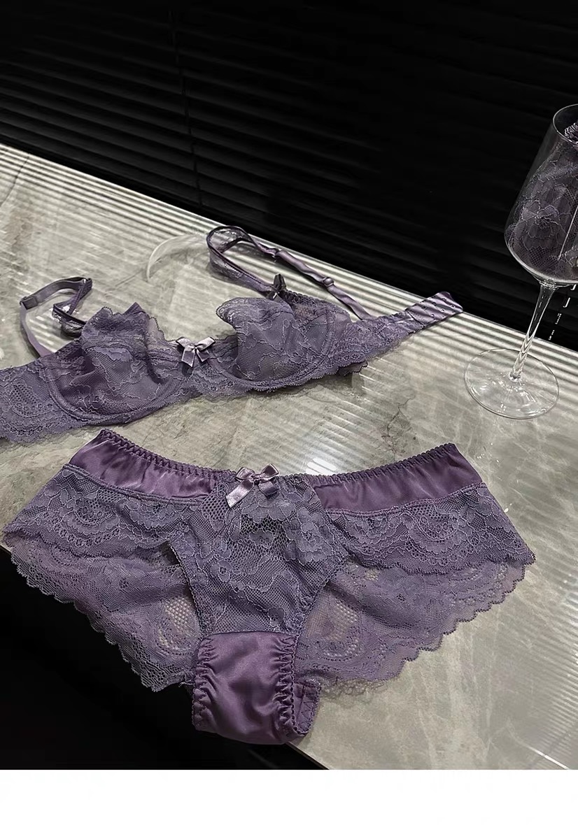 ready stock French Style Underwired Transparent Sexy Lace Bra Set Small ...