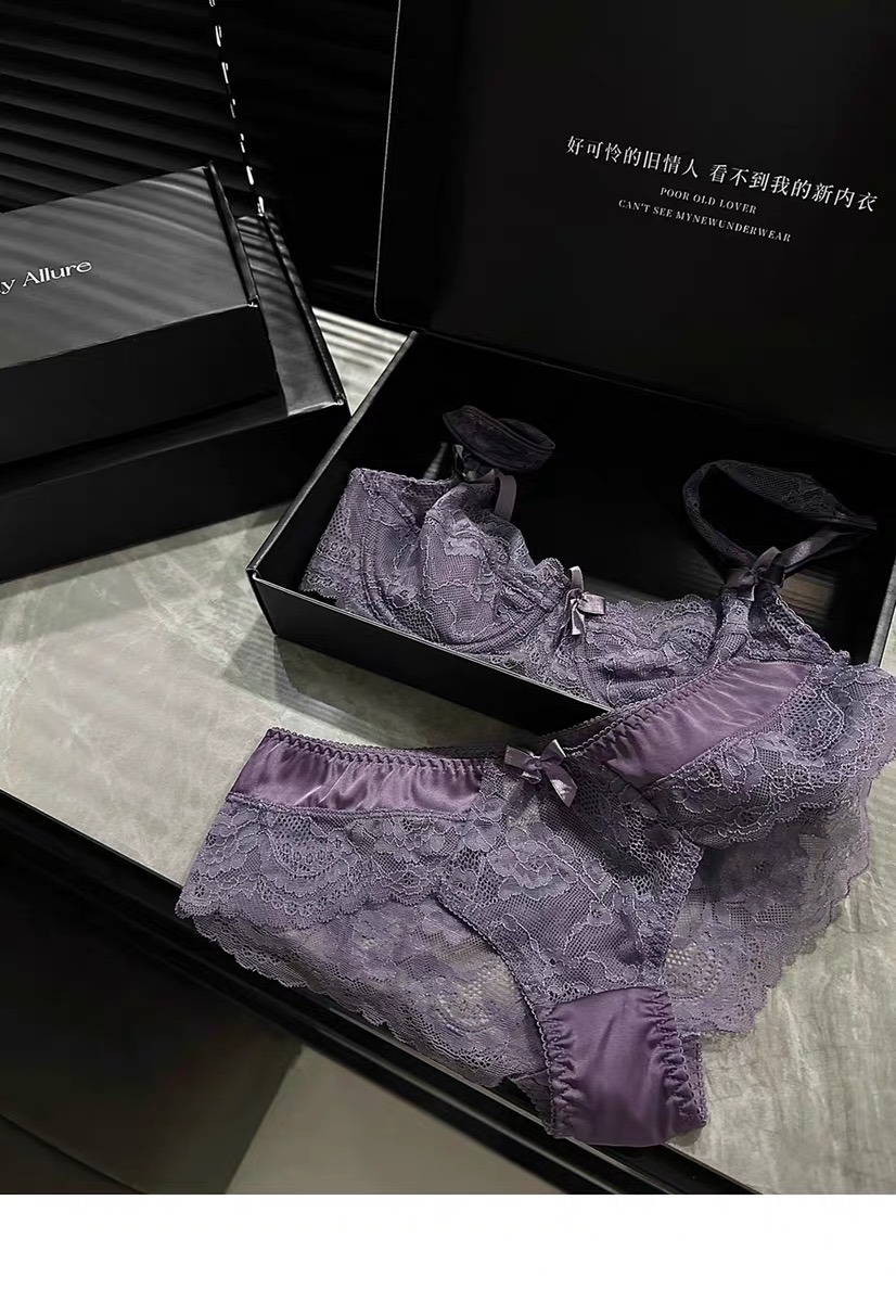 ready stock French Style Underwired Transparent Sexy Lace Bra Set Small ...