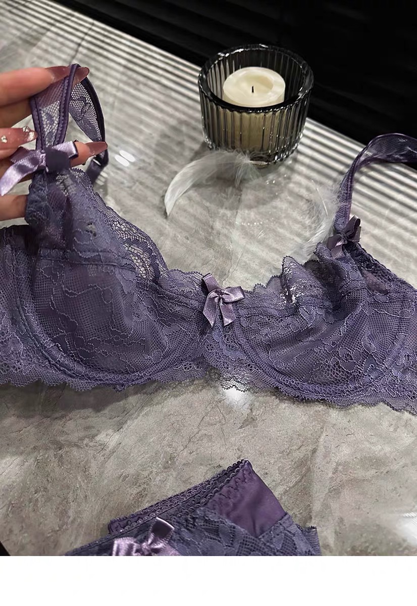 ready stock French Style Underwired Transparent Sexy Lace Bra Set Small ...