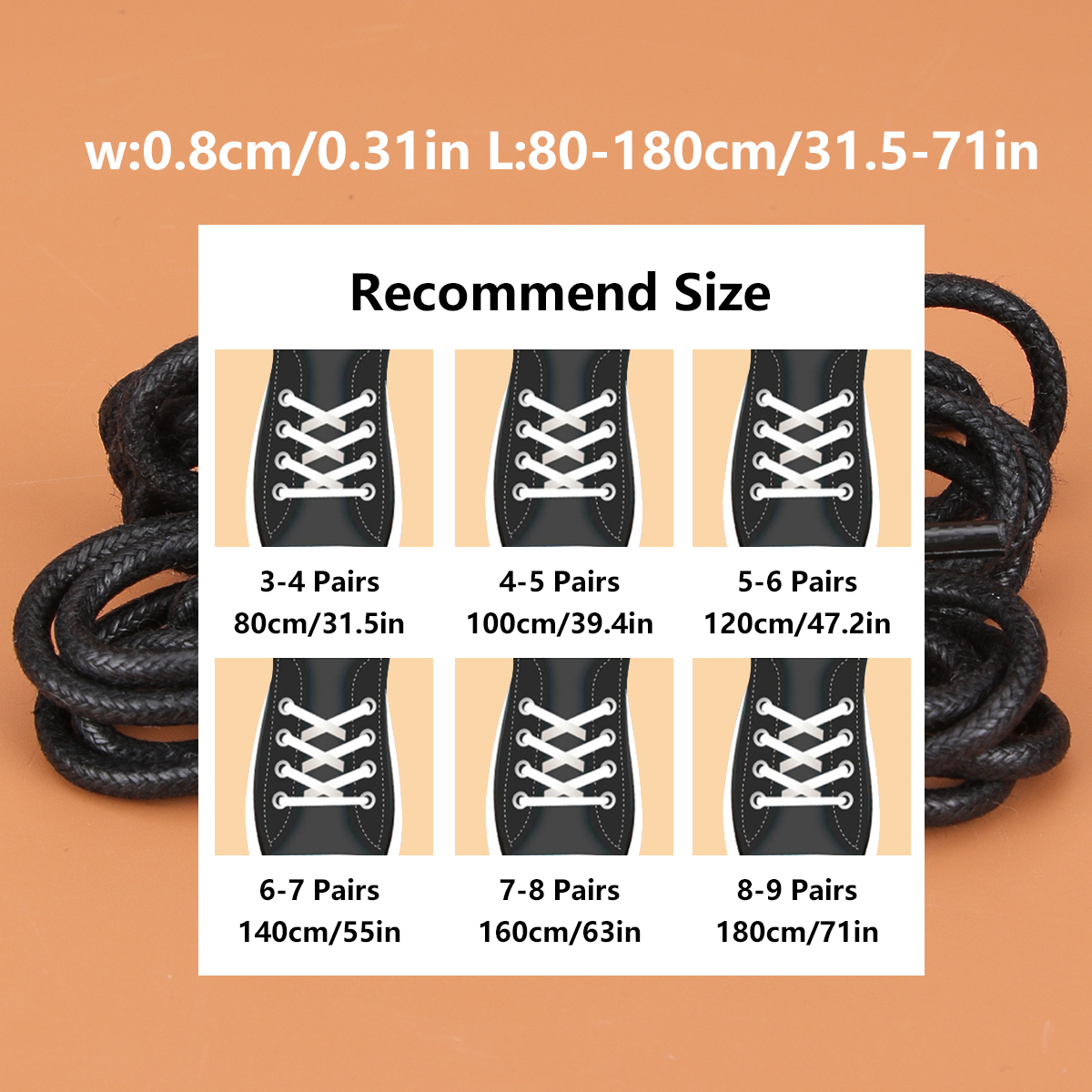Curated visual reference: Gallery Detail: 1 Pair Round Waxed Cotton Shoelaces Durable Thin Rope Laces