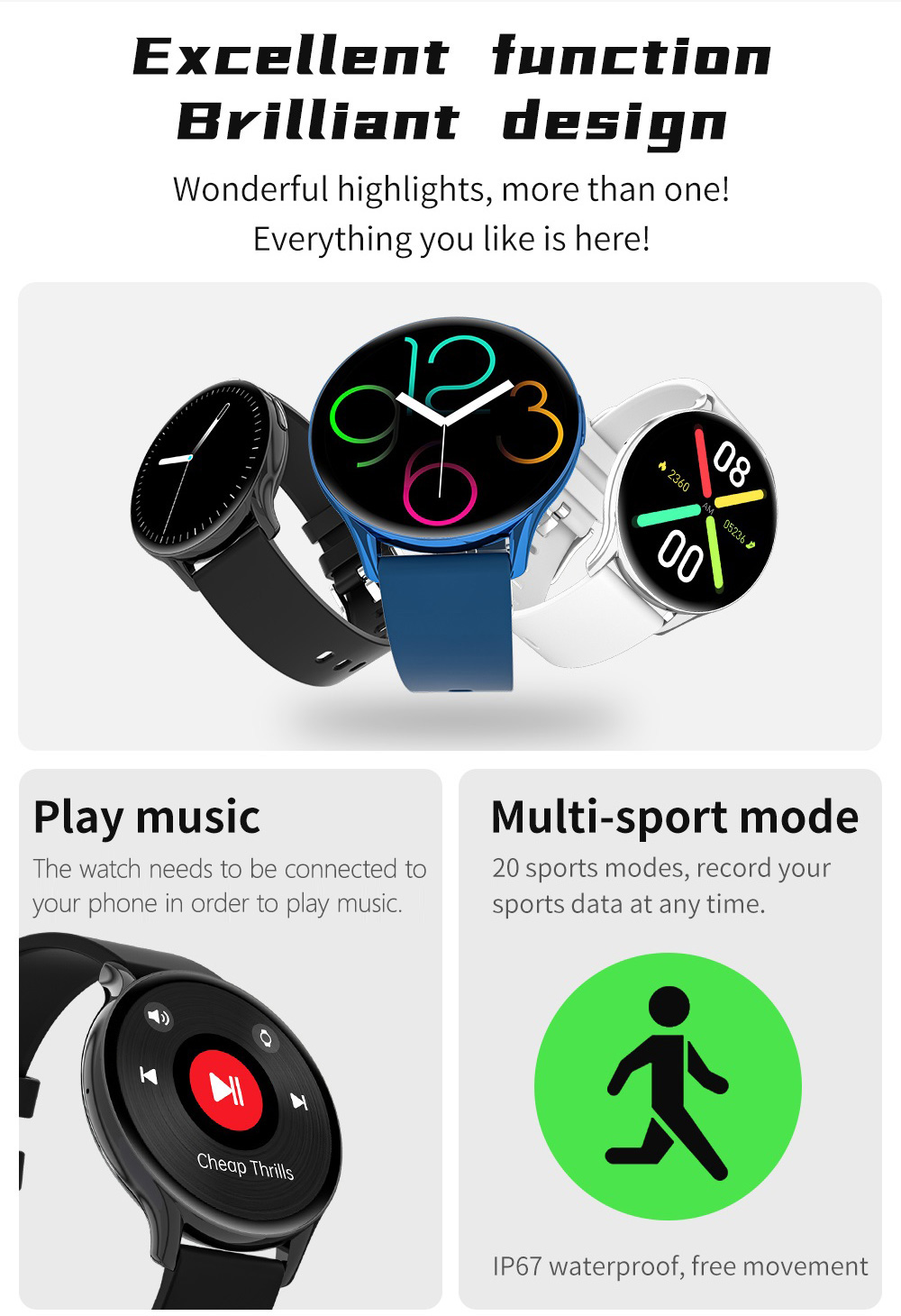 Gloryfit GTR2 Smart Watch Amoled Always On Display Heart Rate & Sleep