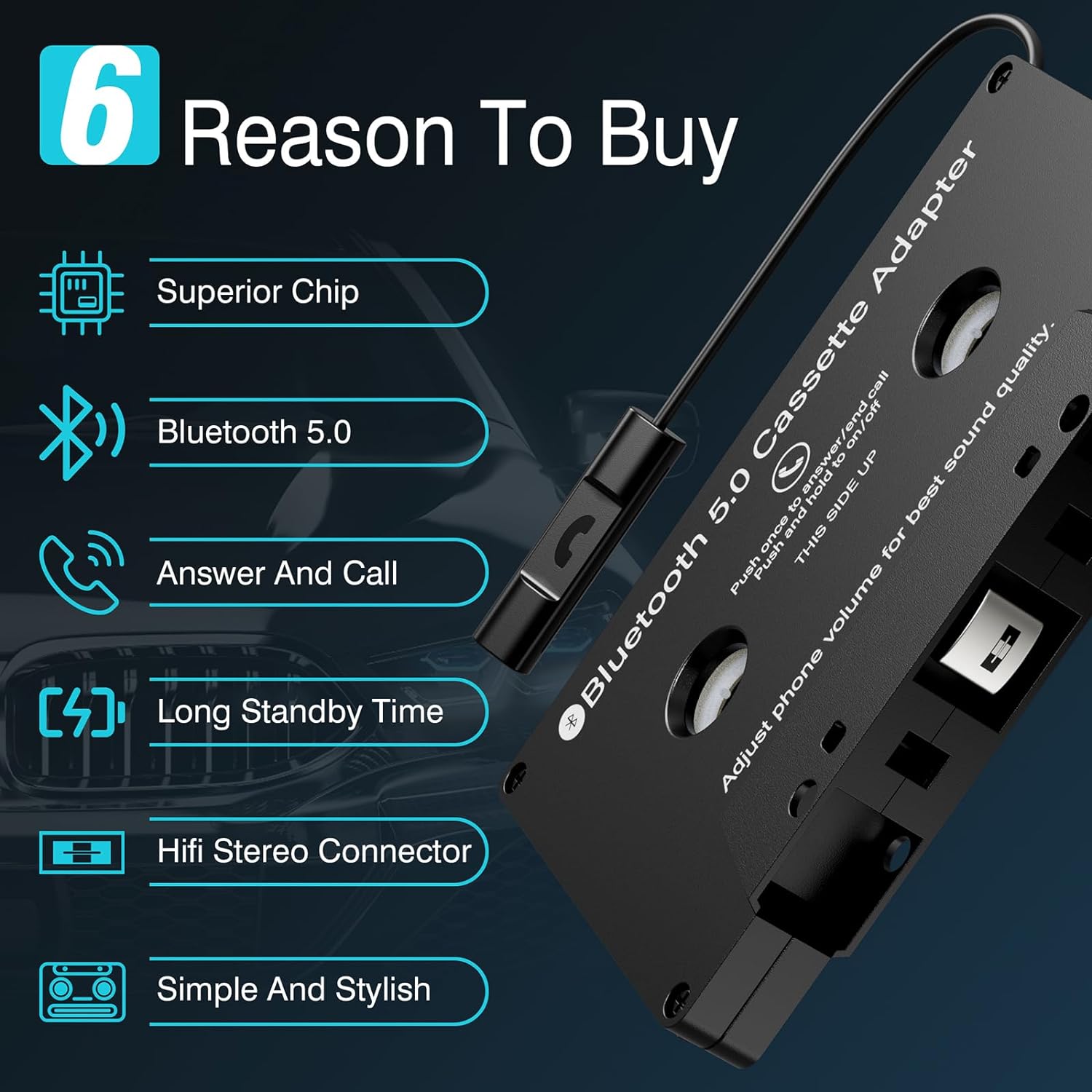 BOMGE Audio Cassette Aux Adapter, Bluetooth 5.0 Cassette Receiver ...