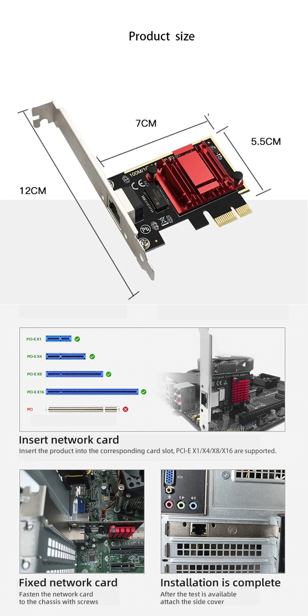 2.5G PCI-E To RJ45 Network Card RTL8125B Chip Gigabit Ethernet PCI ...