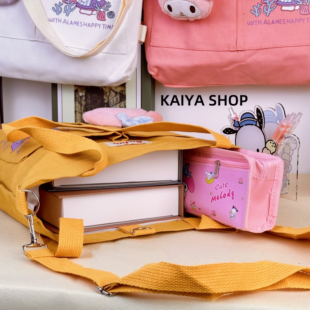 Cartoon style student's cute handheld study bag large-capacity canvas ...