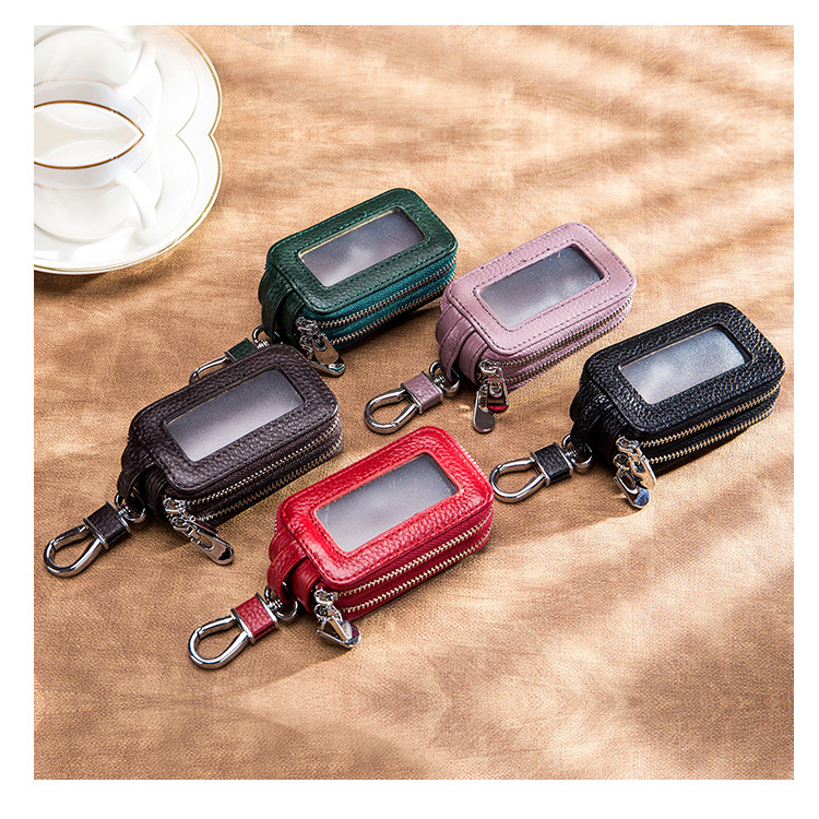 NEW 2024 Genuine Leather Double Zipper Keychain Men and Women Key ...