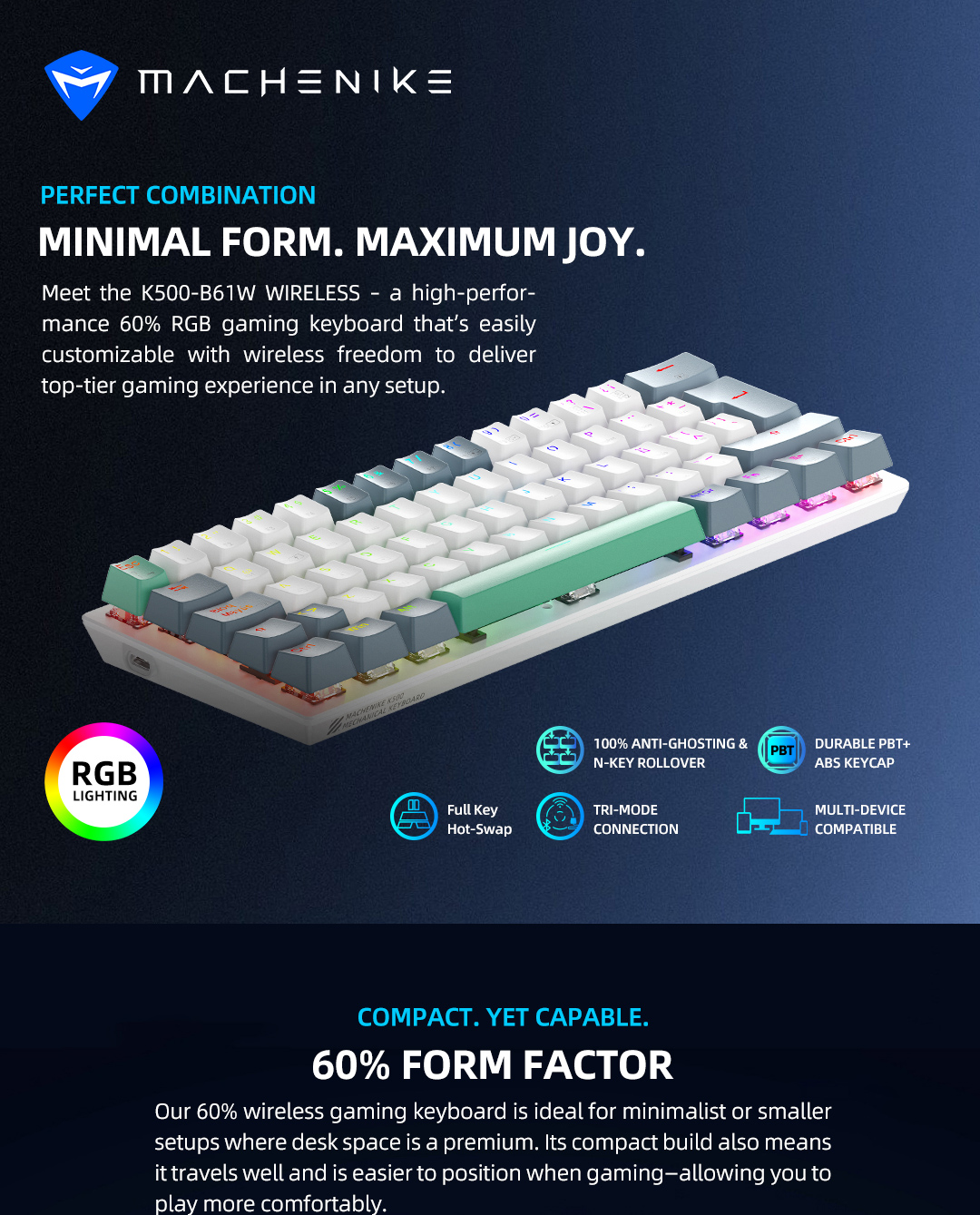 Machenike K500 B61 Mechanical Keyboard | Wired Keyboard | Wired, 2.4G ...