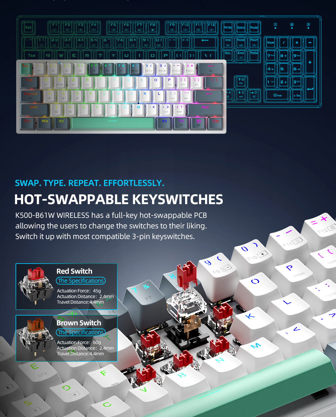 Machenike K500 B61 Mechanical Keyboard | Wired Keyboard | Wired, 2.4G ...