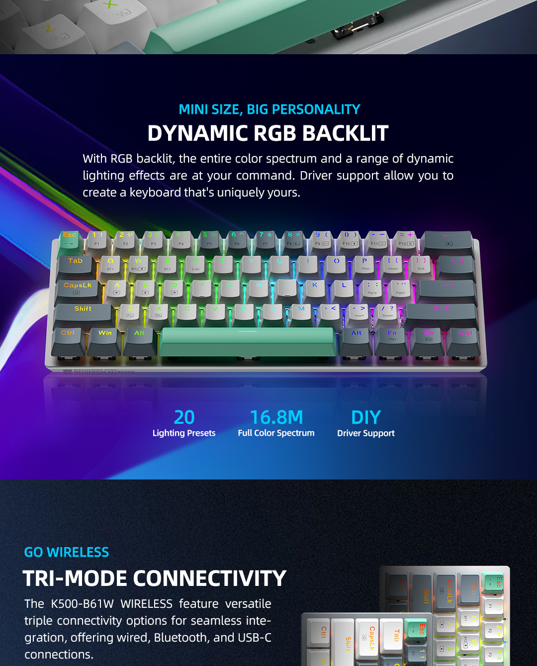 Machenike K500 B61 Mechanical Keyboard | Wired Keyboard | Wired, 2.4G ...