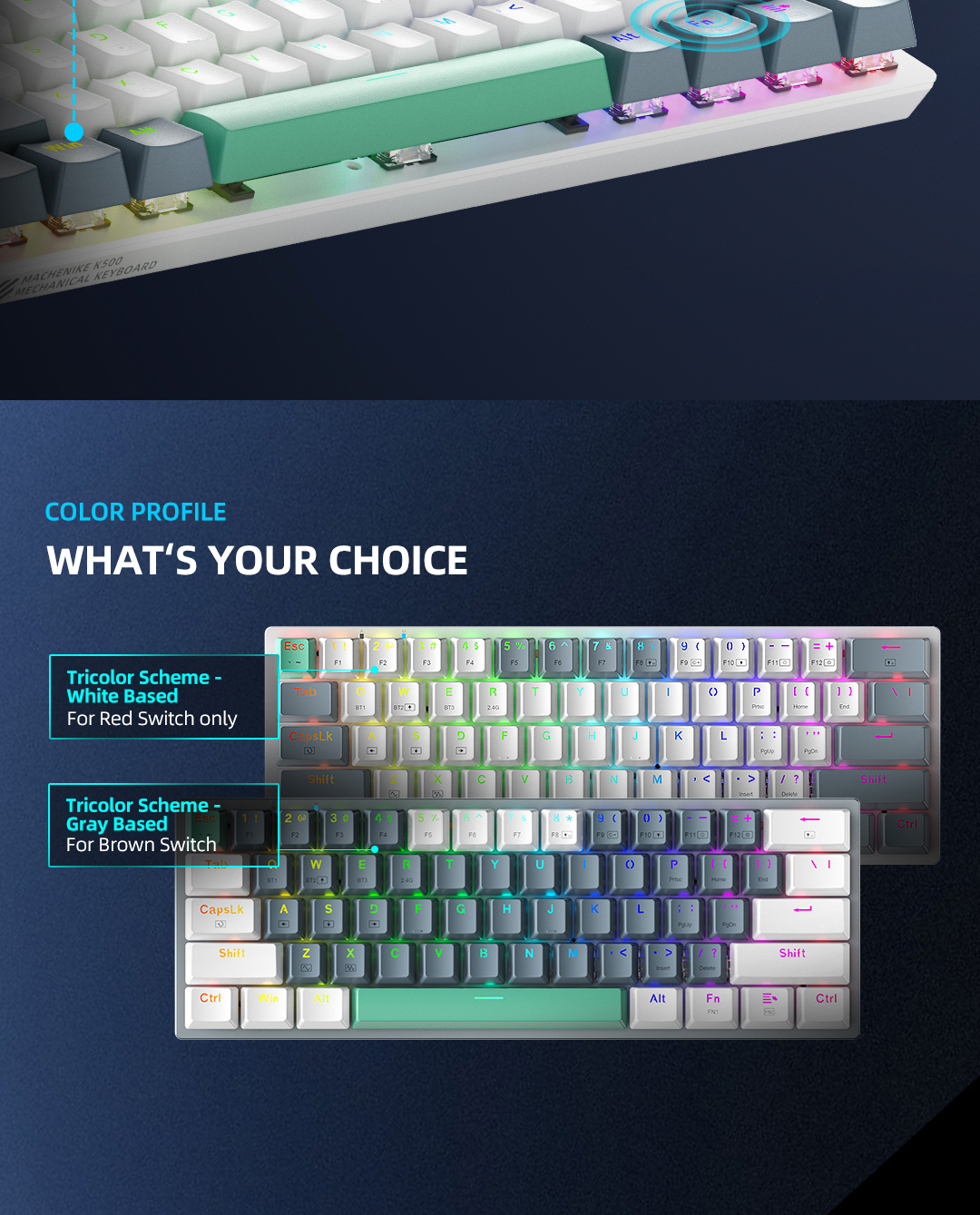 Machenike K500 B61 Mechanical Keyboard | Wired Keyboard | Wired, 2.4G ...