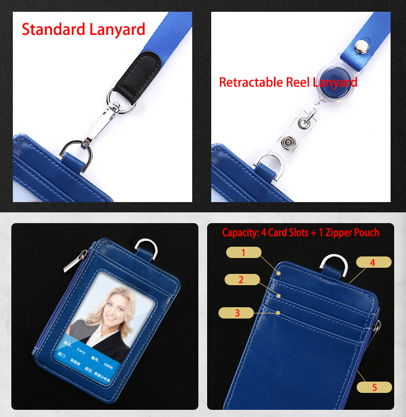 2024 Fasion Pu Leather Id Badge Holder With Lanyard Staff Job Name Tag 