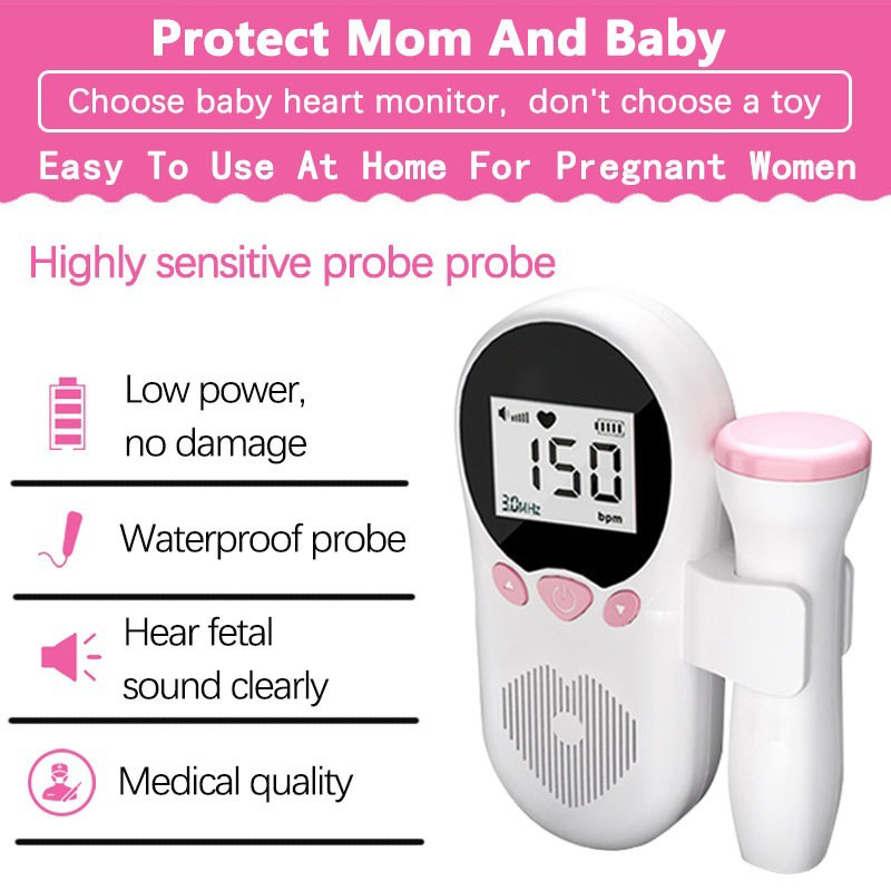 Baby Fetal Doppler Heart Sound Rate Device Ultrasound Detector Monitor ...
