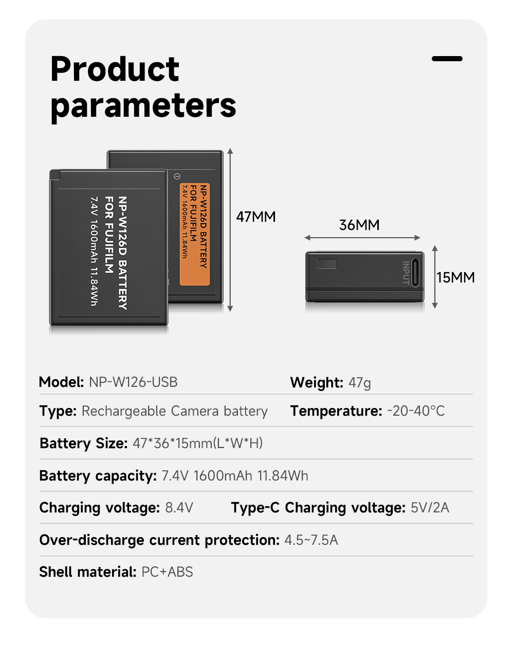 PATONA 2X Protect NP-W126s Batería 1210mAh Compatible Con Fuji Fujifilm