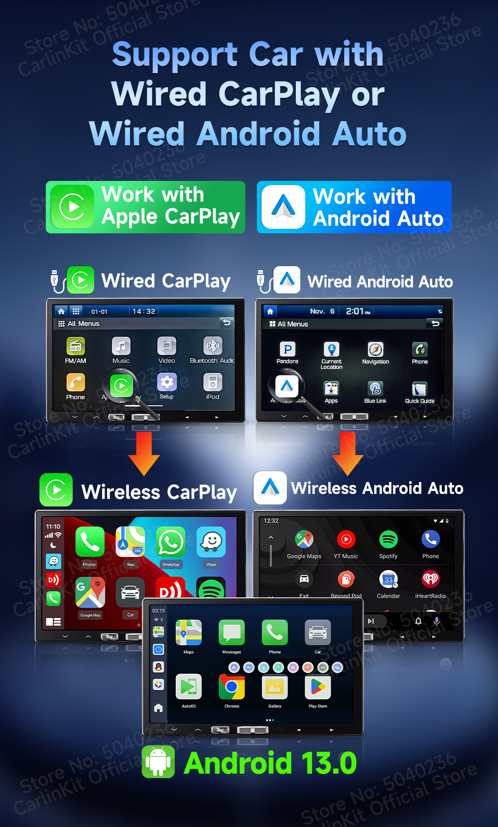 CarlinKit 8+128GB Android 13 CarPlay AI Box HDMI Wireless CarPlay ...