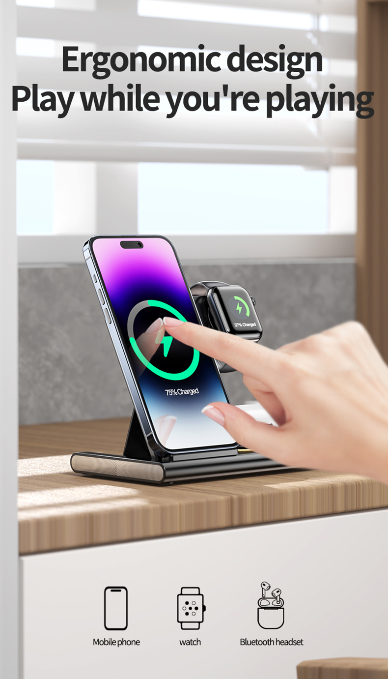 4-in-1 Foldable/Desk Wireless Charger 15W Fast Charging Dock Charge ...