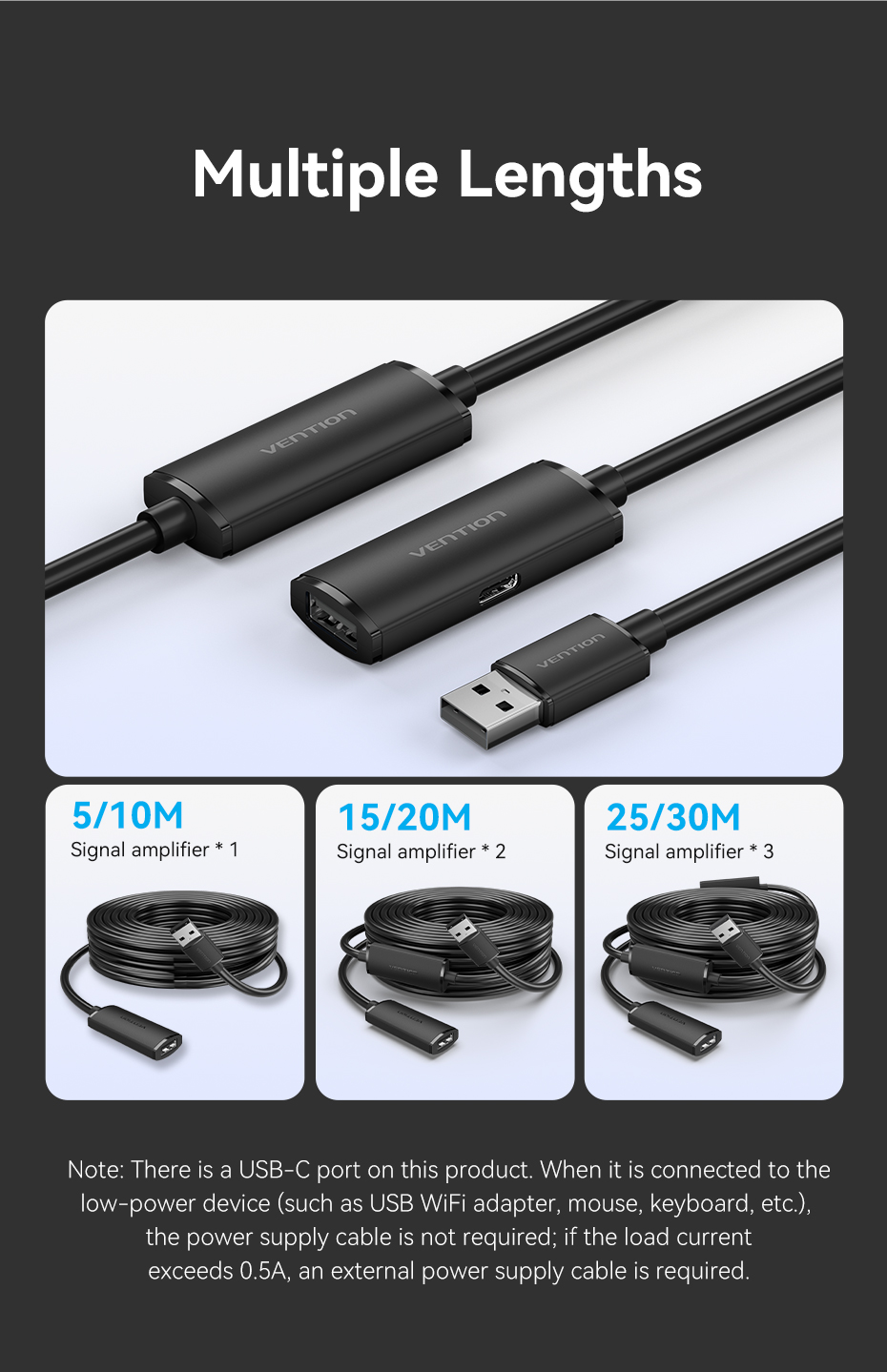 Vention USB 2.0 Type-A Male to Type-A Female Active Extension Cable ...