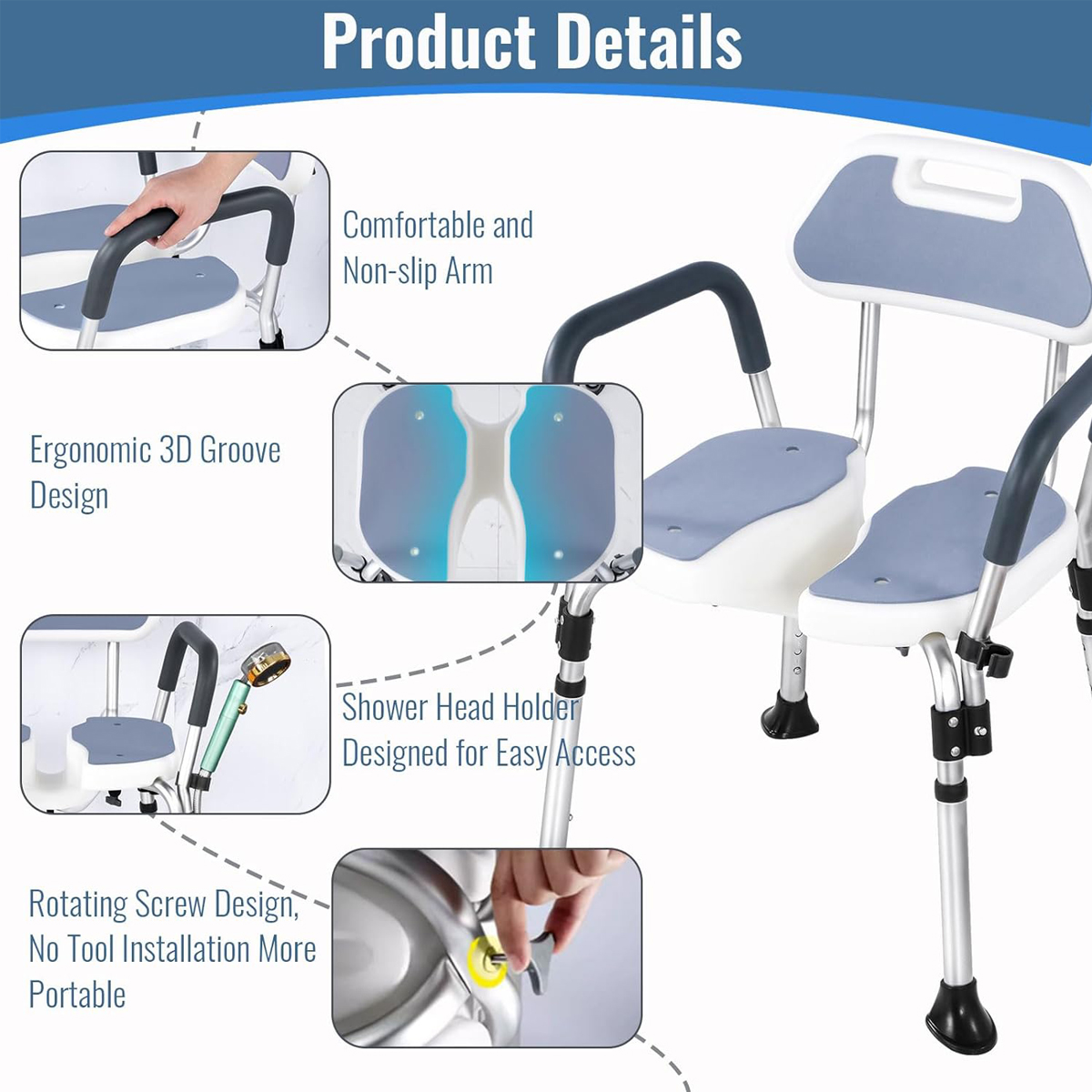 💯IN Stock💯Safety NonSlip Bath Chair Bath Bench Shower Chair Elderly ...