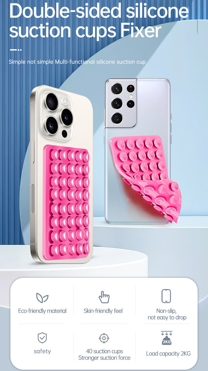 Supporto Telefono A Ventosa Doppia Faccia Con Specchio | Attacco Universale Per Auto, Scrivania E Doccia | Silicone Antiscivolo | Regolabile E Magnetico