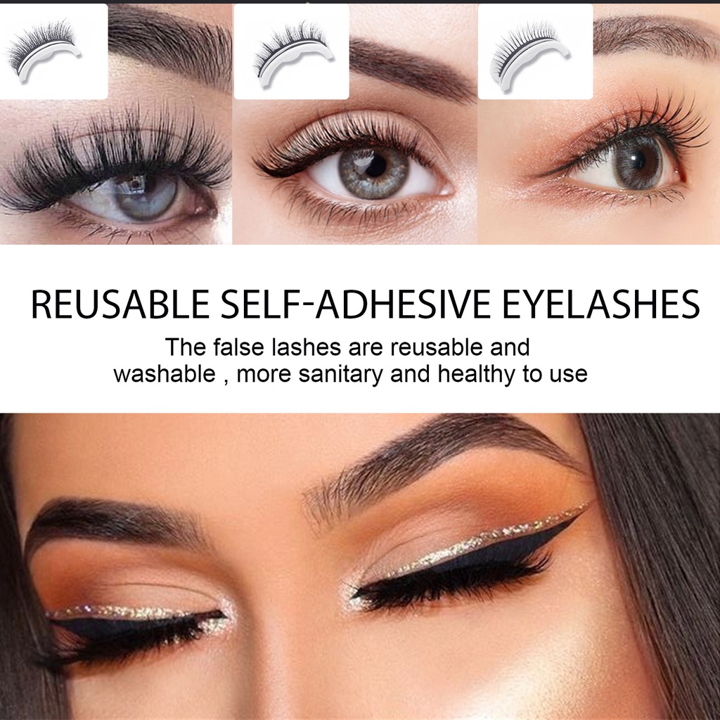 1Pair Reusable Self-adhesive False Eyelashes 3D Mink Lashes Glue-free ...