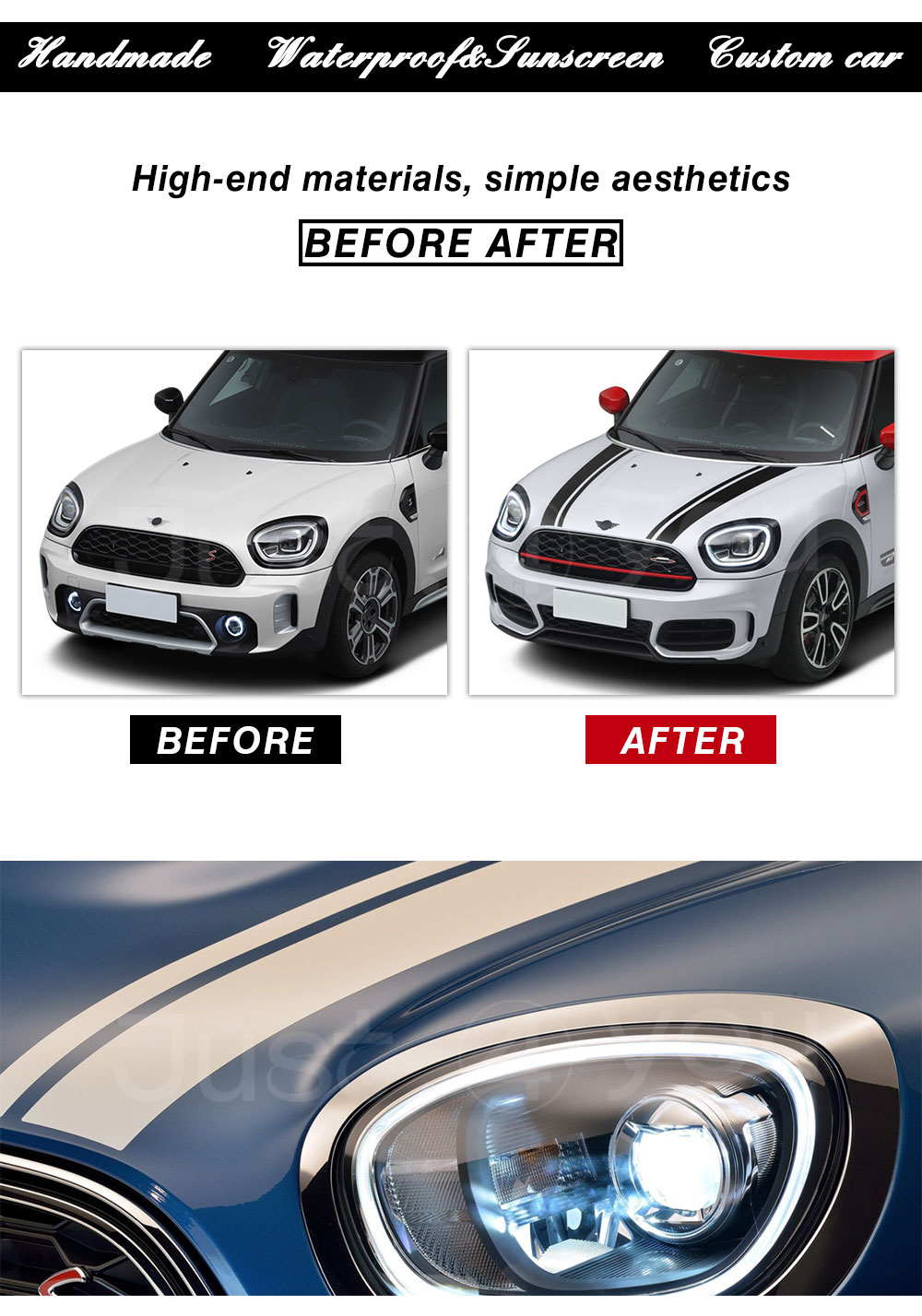Car Hood Bonnet Stripes Decal Stickers for MINI Countryman Cooper S One ...