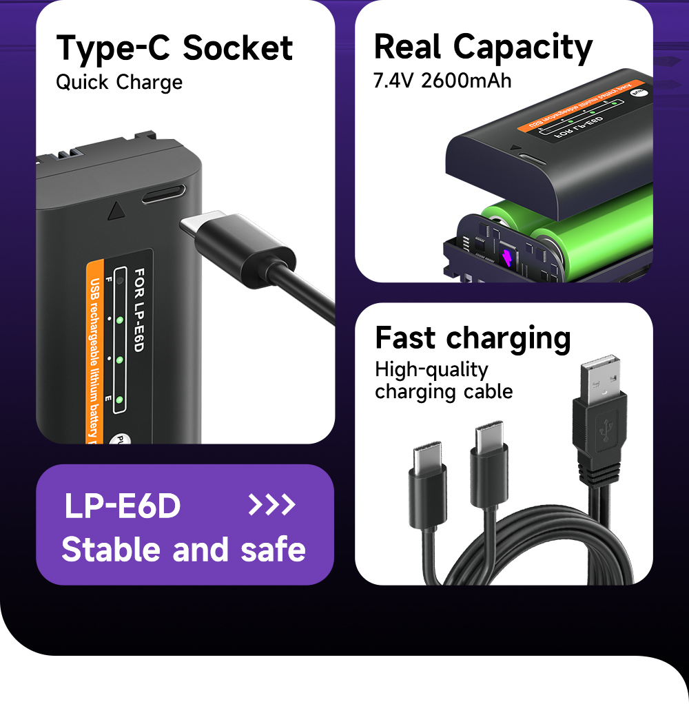 Cityork LP E6 LPE6 LP-E6 E6N Battery With USB Type-C interface Fast ...