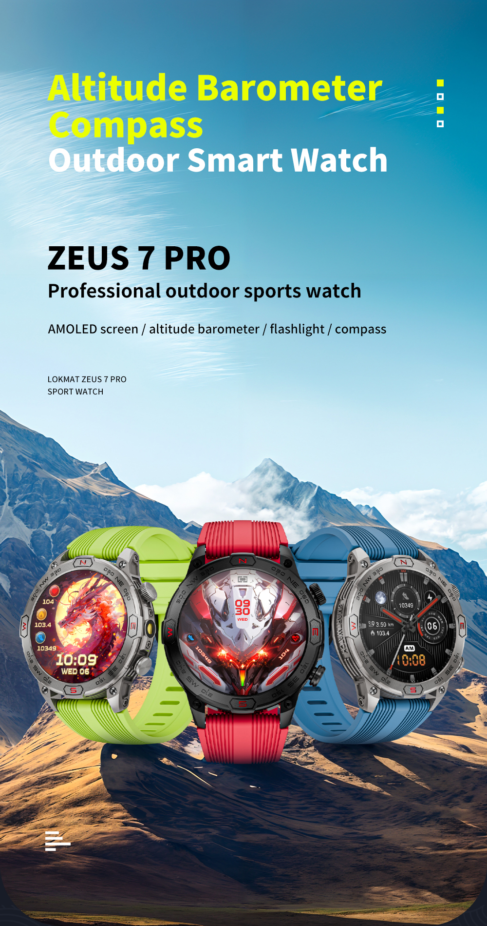 LOKMAT ZEUS 7 PRO Outdoor Smartwatch Bluetooth Talk Altitude Barometric ...