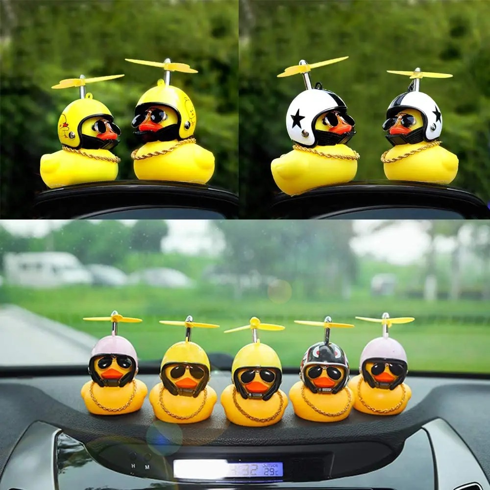 Car Duck Toy With Helmet Dashboard Decorations Ornament Yellow Duck ...