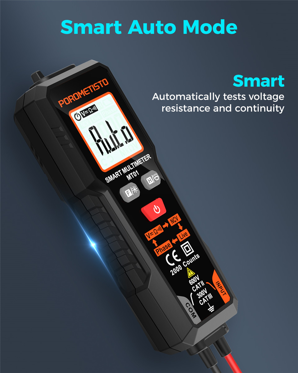 Digital Multimeter Voltmeter 2000 Counts – Measures AC/DC Voltage, Current, Resistance, Continuity, Diodes With Backlit LCD (Batteries Not Included)