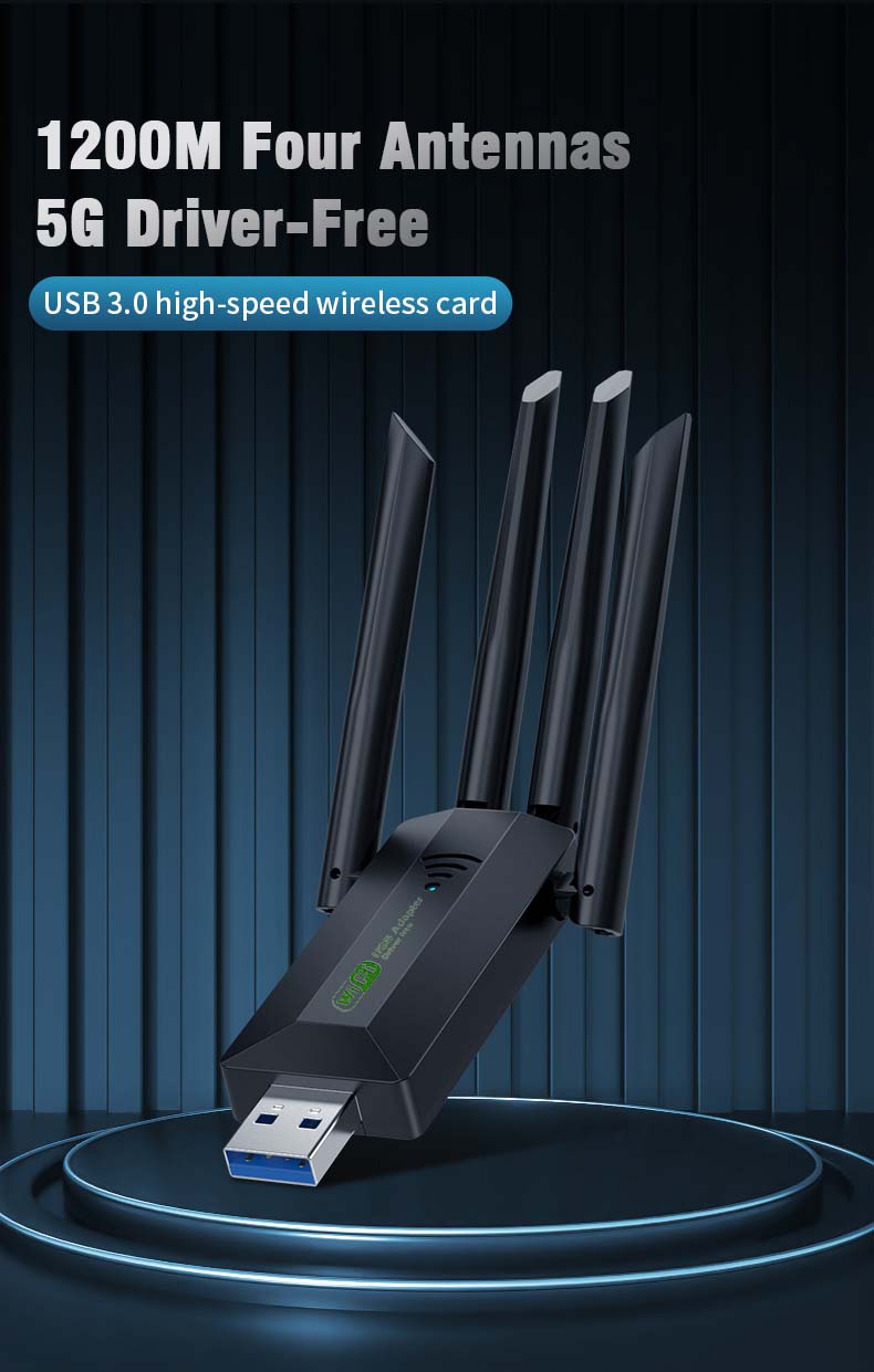 1300Mbps USB Wifi5 Adapter 4 Antenna USB Network Card Driver Free Dual
