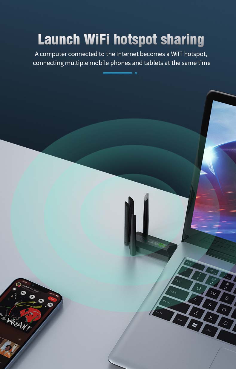 1300Mbps USB Wifi5 Adapter 4 Antenna USB Network Card Driver Free Dual