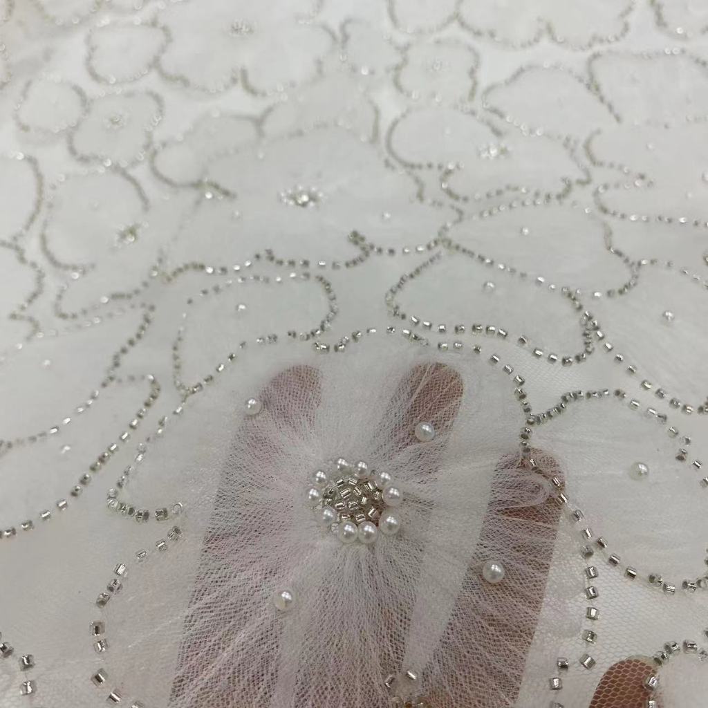 1 Meter Heavy Beads Full Beads Sequins Embroidery Lace Applique Sew ...