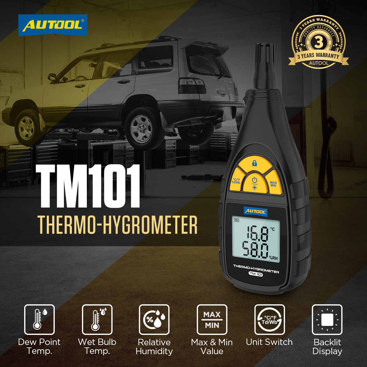 AUTOOL TM101 thermo-hygrometer Digital Temperature Humidity Meter ...