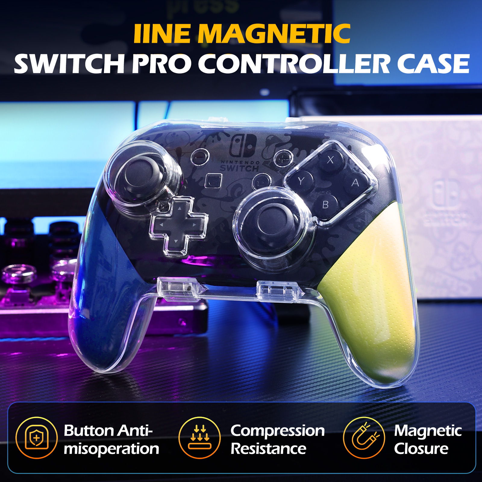 IINE Transparent PC Magnetic Storage Case for Nintendo Switch Pro ...