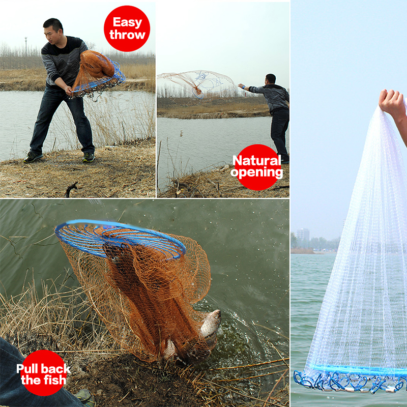 4/6/8/10kaki jala ikan Fishing Net Flydisc type Fishing Hand Cast Net ...