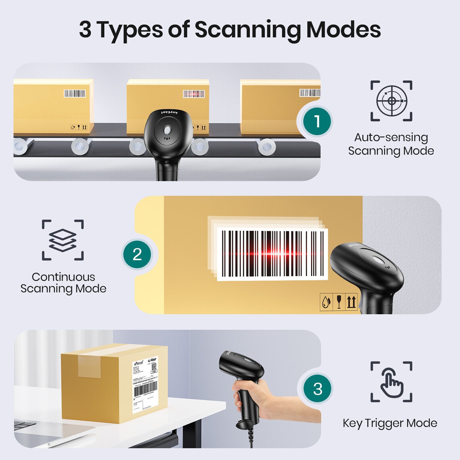 Anyeast Handheld 1D 2D Barcode Scanner USB Wired with Stand Scanners ...