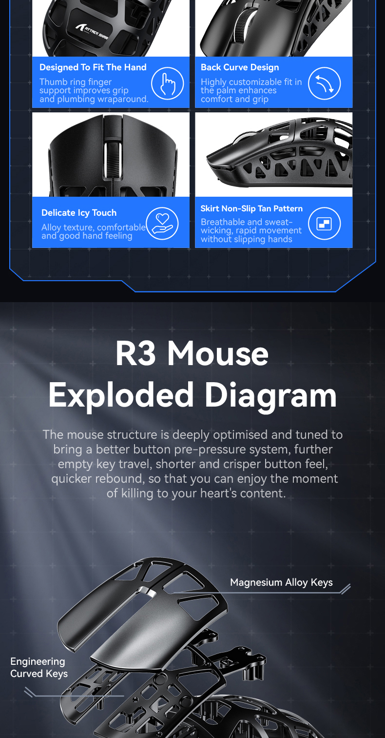 Attack Shark R3 Magnesium alloy mouse lightweight 46g 8KHz PAW3395 ...