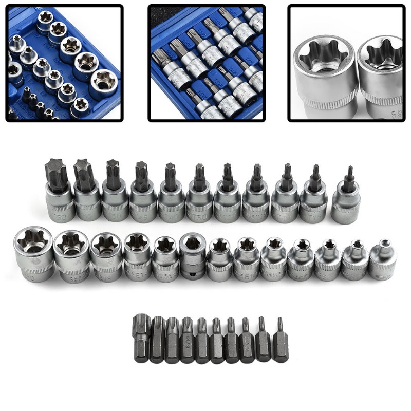 34pcs E Type Torx Star Bits Socket Set Repair Hand Tool Kit CRV Drive ...