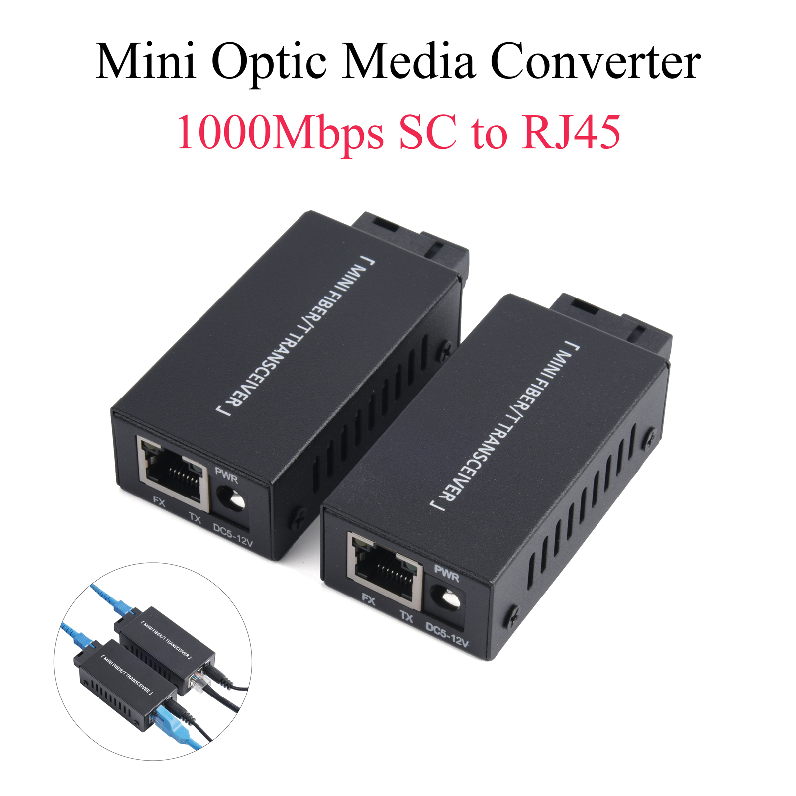 1Pair Mini Gigabit Fiber Optical Media Converter 100/1000Mbps Optic