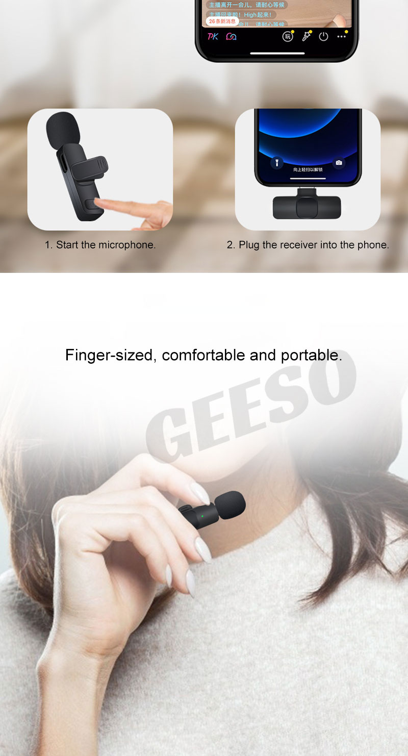 GEESO K9 Wireless Lavalier Microphone For Phone Vlogging Cellphone ...