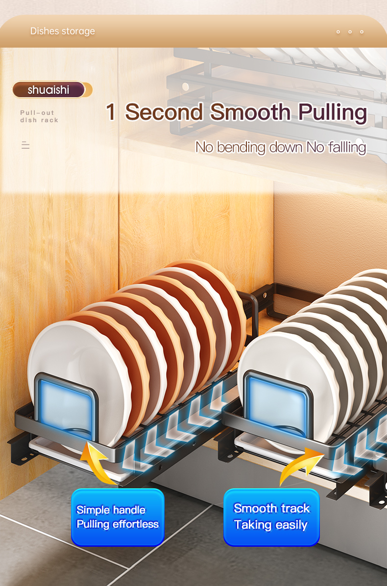 Pull Out Dish Rack Steel Bowl Drainer Basket Plate Holder