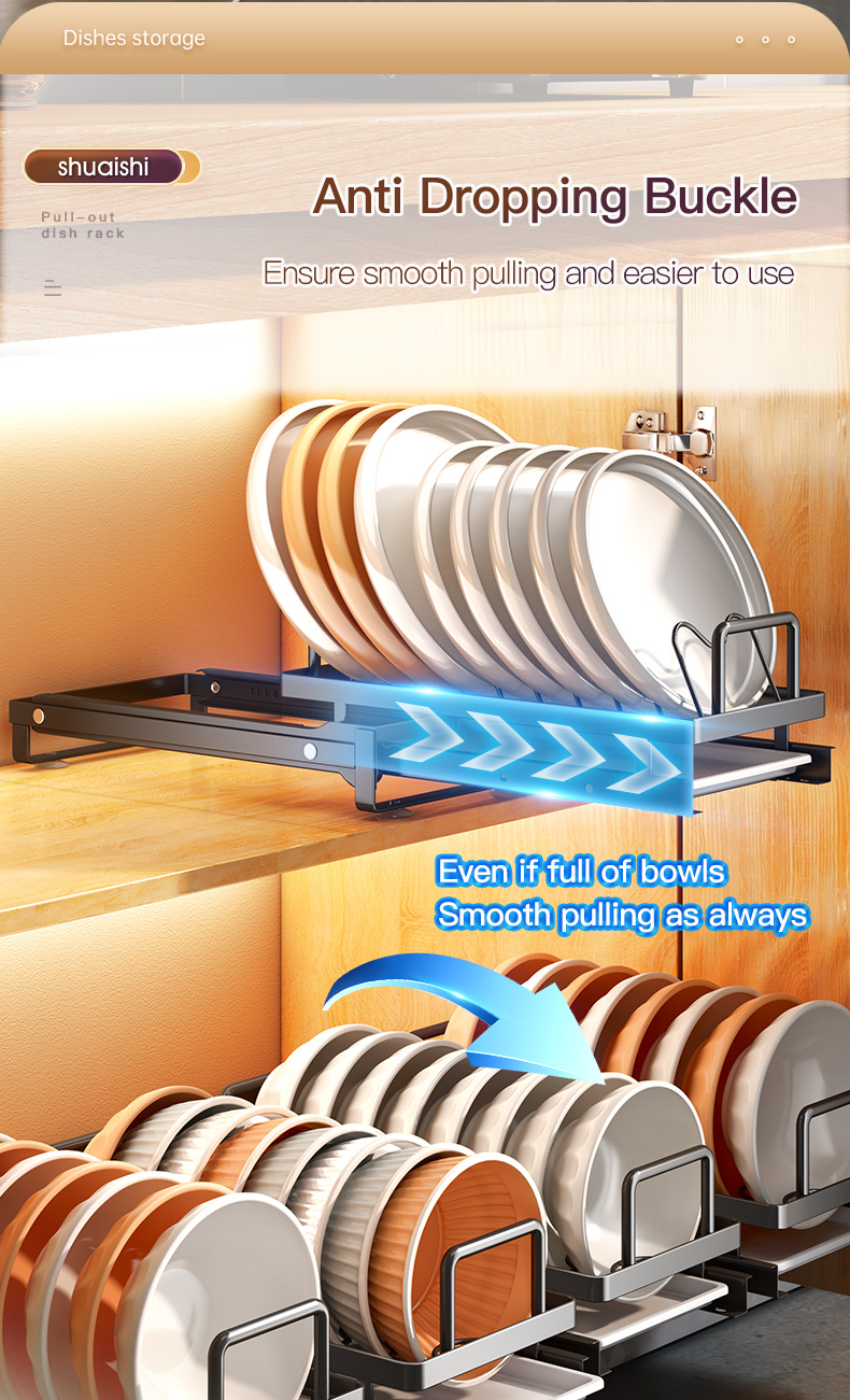 Pull Out Dish Rack Steel Bowl Drainer Basket Plate Holder