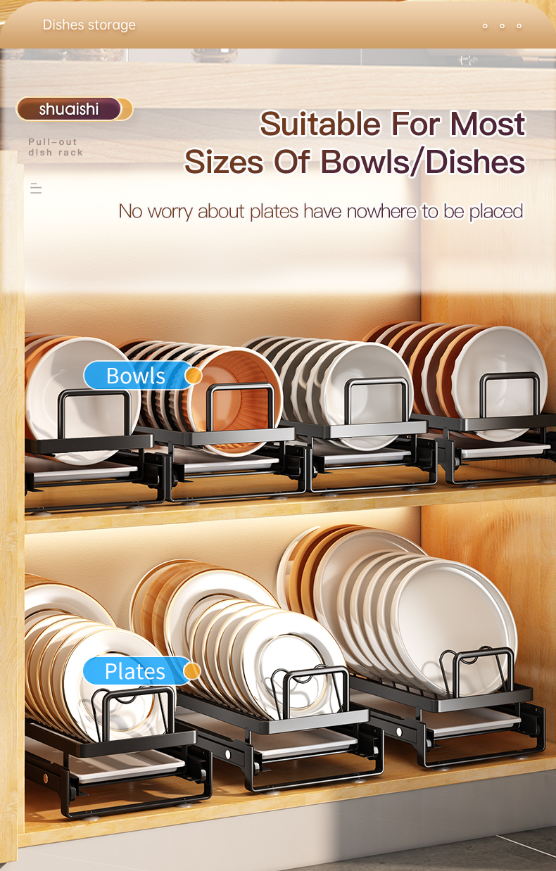 Pull Out Dish Rack Steel Bowl Drainer Basket Plate Holder