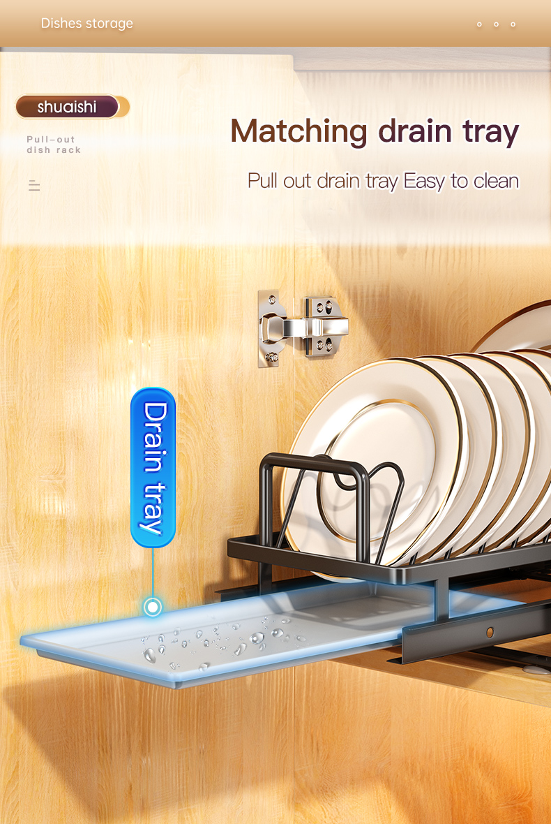 Pull Out Dish Rack Steel Bowl Drainer Basket Plate Holder