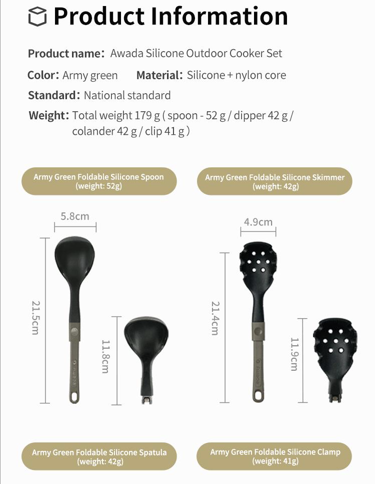 Awada Outdoor Silicone Cookware Spatula and Spoon Set Foldable Spatula ...