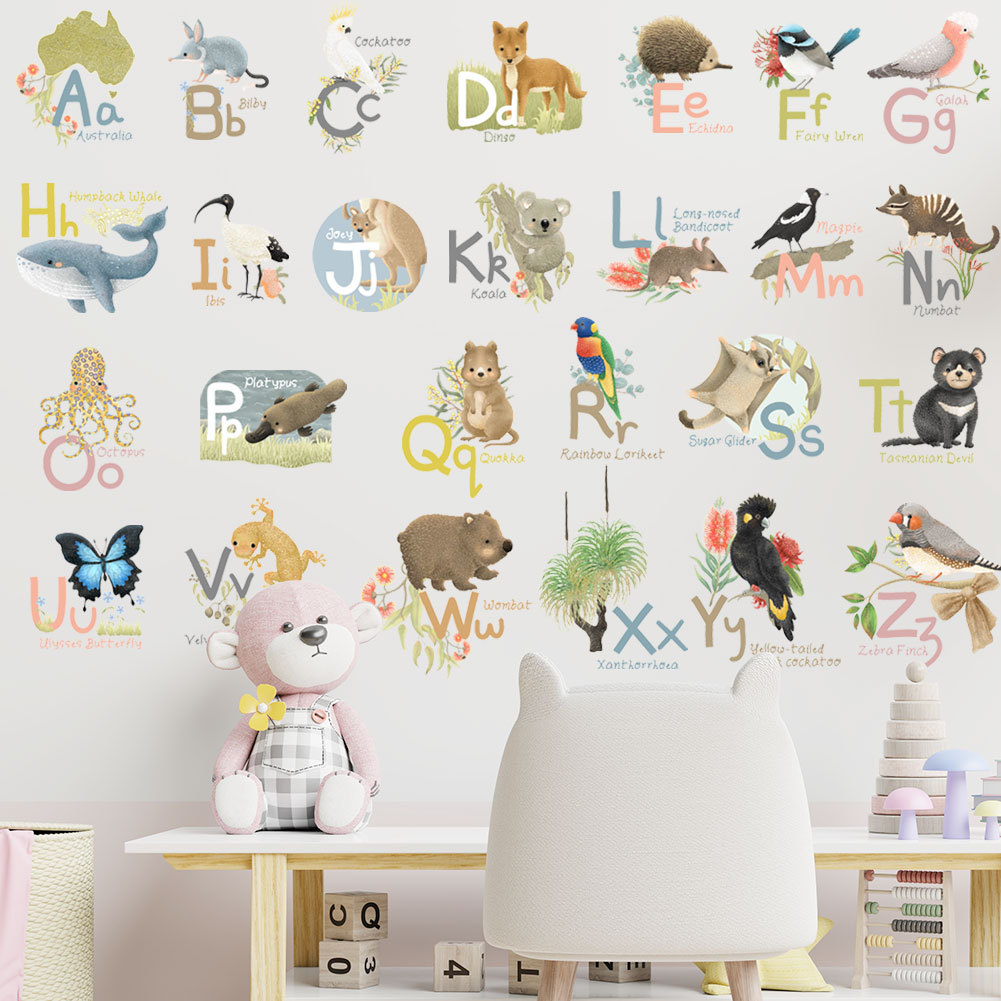 DIY sticker abc Wall Stickers cute Cartoon Animal Letters Preschool ...