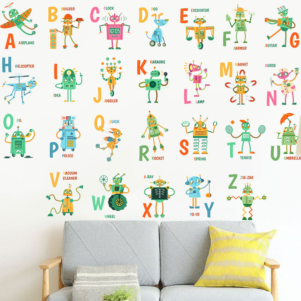 DIY sticker abc Wall Stickers cute Cartoon Animal Letters Preschool ...